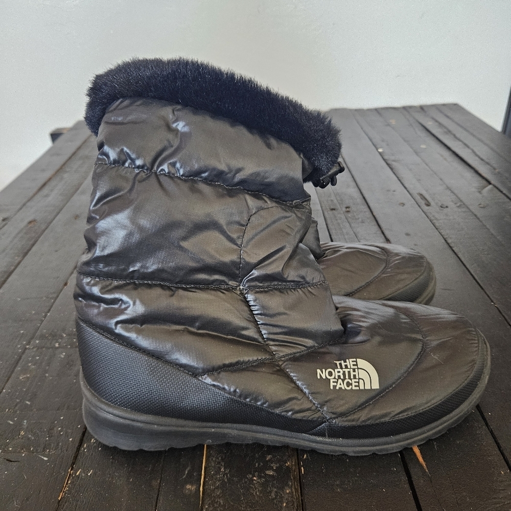 The North Face Women's 10 Black Winter Snow Boots Puffy Quilted Furry Drawstring